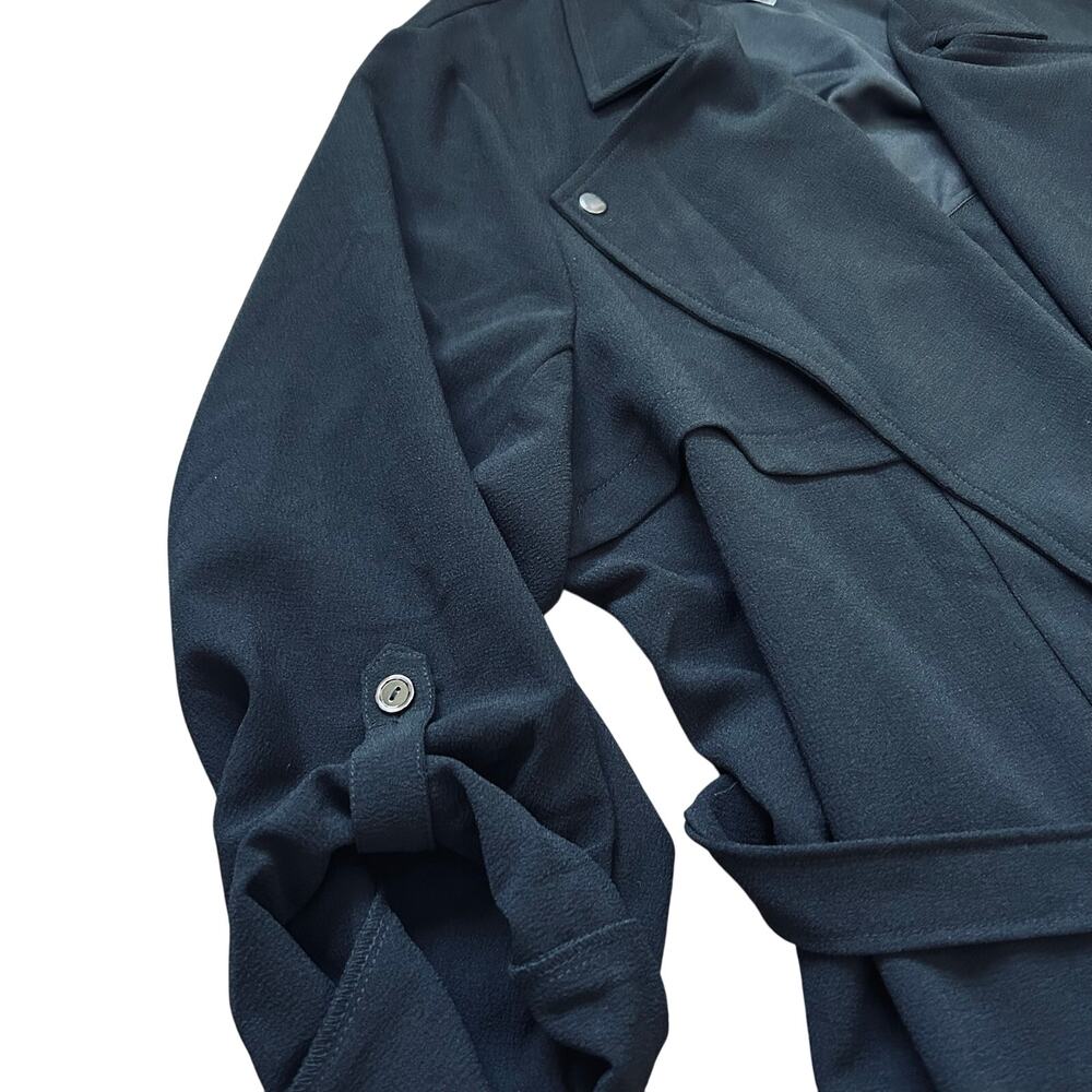 Torrid Black Trench Coat Jacket Draped Open Tie Front Roll Tab Sleeve 5 NWT - Picture 7 of 8